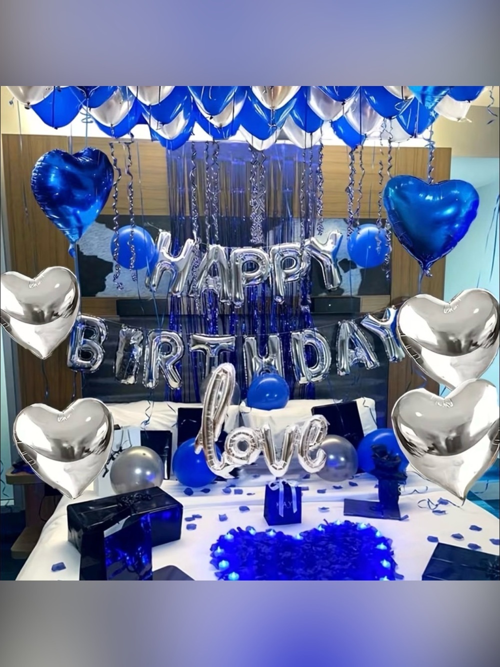 Blue & Silver "Happy Birthday" Balloon Party Set by